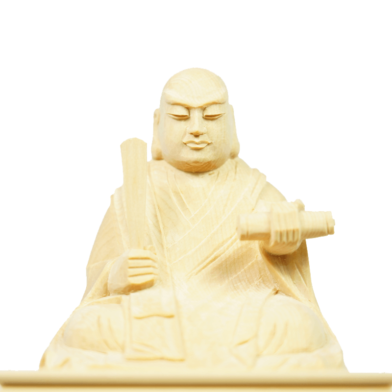 木彫工芸品 天然木檜材を使用 一刀彫 特上彫 日蓮宗 日蓮上人像